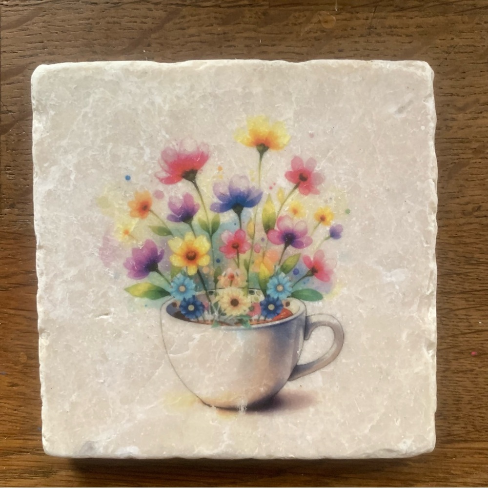 Colorful Floral Cup Art Tile